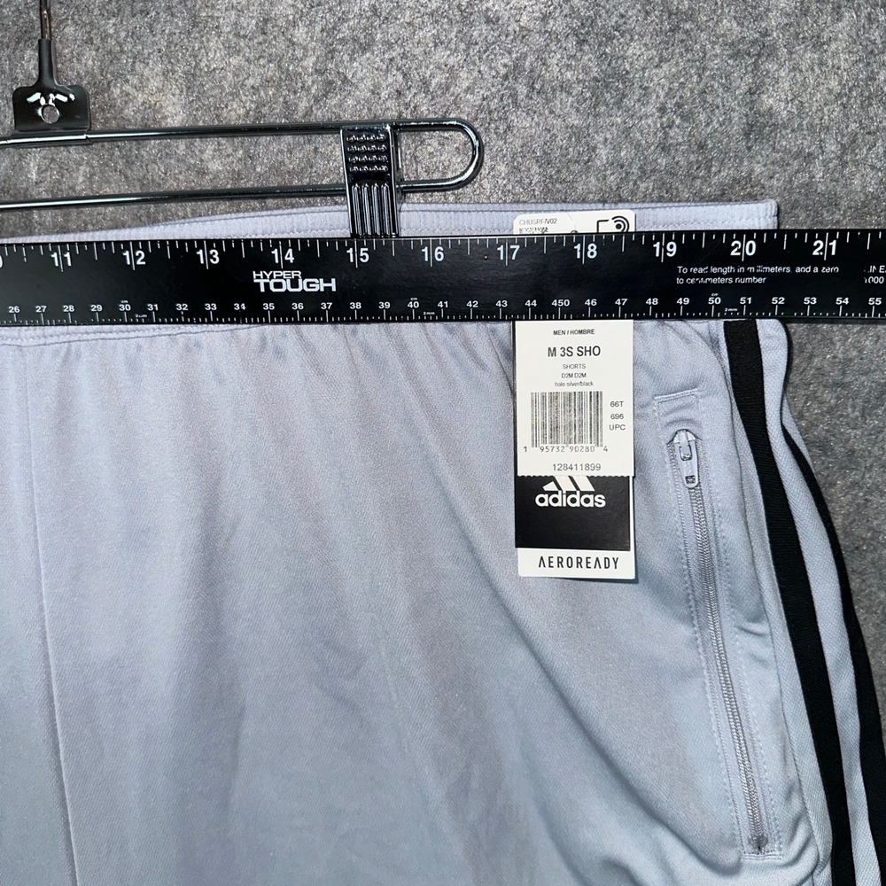 Adidas Shorts Mens 3XLT Silver M 3S SHO Aeroready Primeblue 3-Stripe HC6867 - Picture 8 of 10